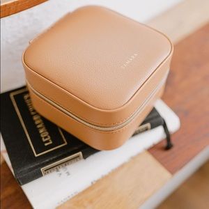Samara travel jewelry case in tan vegan leather
